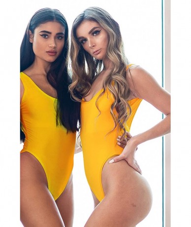 One-Pieces Women Bathing Suit and High Cut One Piece for Bride Maid of Honor and Bridesmaid Bachelorette Party - Yellow - C01...