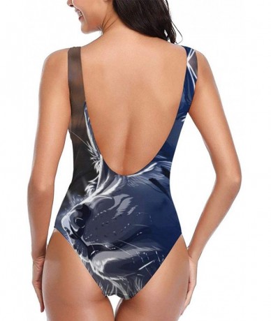 One-Pieces Girls Retro Bathing Suit Beach Swimwear for Fitness Daily Wear - Mythical Beautiful Wolf Night 2 - CH19000ED4L $29.38