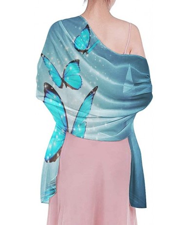 Cover-Ups Women Luxury Chiffon Swimwear Cover Up- Oversize Beach Sarong Shawl Wrap - Sky Blue Butterfly - CN19C6N2KN8 $44.13