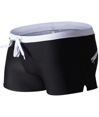 Briefs Men's Swimming Trunks Boxer Brief Swimsuit Bottom with Pockets & Drawstring - Black - C71824N9ZUX $29.51