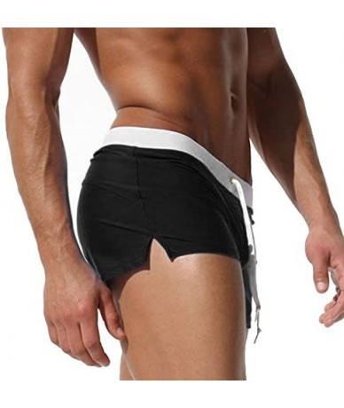 Briefs Men's Swimming Trunks Boxer Brief Swimsuit Bottom with Pockets & Drawstring - Black - C71824N9ZUX $29.51