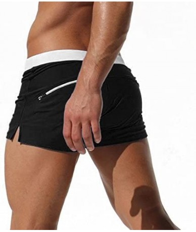 Briefs Men's Swimming Trunks Boxer Brief Swimsuit Bottom with Pockets & Drawstring - Black - C71824N9ZUX $29.51