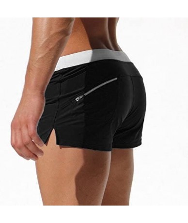 Briefs Men's Swimming Trunks Boxer Brief Swimsuit Bottom with Pockets & Drawstring - Black - C71824N9ZUX $29.51