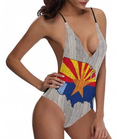 One-Pieces American State Flags V-Neck Women Lacing Backless One-Piece Swimsuit Bathing Suit XS-3XL - Arizona Flag 01 - CI18S...