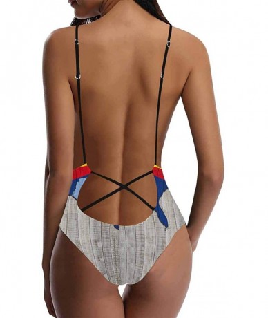 One-Pieces American State Flags V-Neck Women Lacing Backless One-Piece Swimsuit Bathing Suit XS-3XL - Arizona Flag 01 - CI18S...