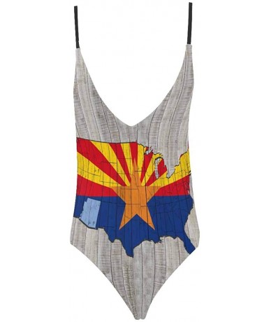 One-Pieces American State Flags V-Neck Women Lacing Backless One-Piece Swimsuit Bathing Suit XS-3XL - Arizona Flag 01 - CI18S...