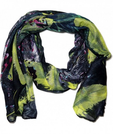 Cover-Ups Scarf Fashion Black Yellow Bird Feathers Print Women Beach Body Wrap Cover Lightweight Scarves 70x35 Inches - CG19D...