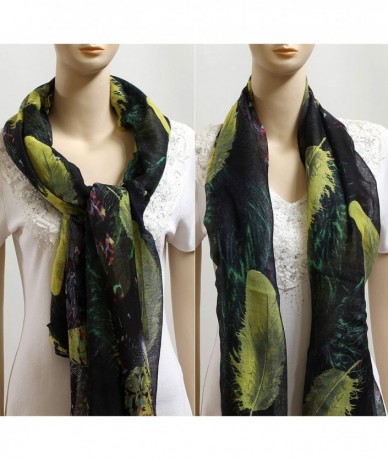 Cover-Ups Scarf Fashion Black Yellow Bird Feathers Print Women Beach Body Wrap Cover Lightweight Scarves 70x35 Inches - CG19D...