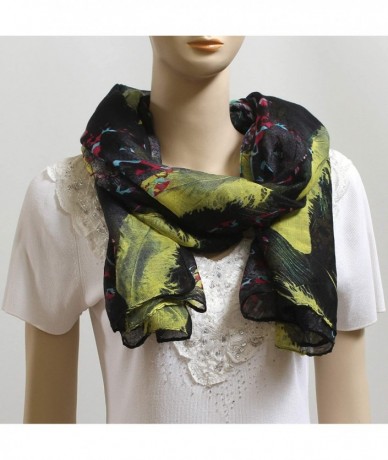 Cover-Ups Scarf Fashion Black Yellow Bird Feathers Print Women Beach Body Wrap Cover Lightweight Scarves 70x35 Inches - CG19D...