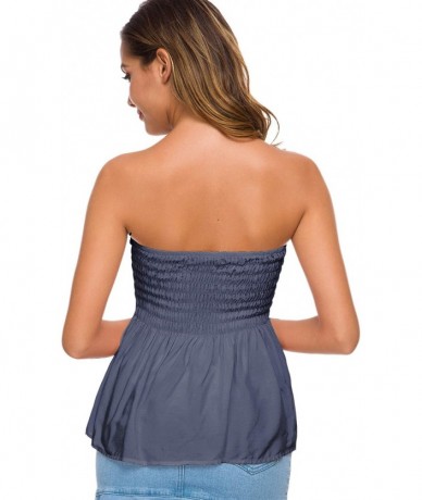 Cover-Ups Tube Tops for Women Comfy Cotton Strapless Top - Crop Top Dark Blue - CH18X2YZLUN $27.22