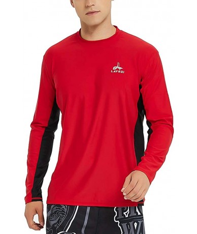 Rash Guards Men's Long Sleeve UPF 50+ Loose Fit Rash Guard - Sl Red & Black - CT18U08MNIO $32.40