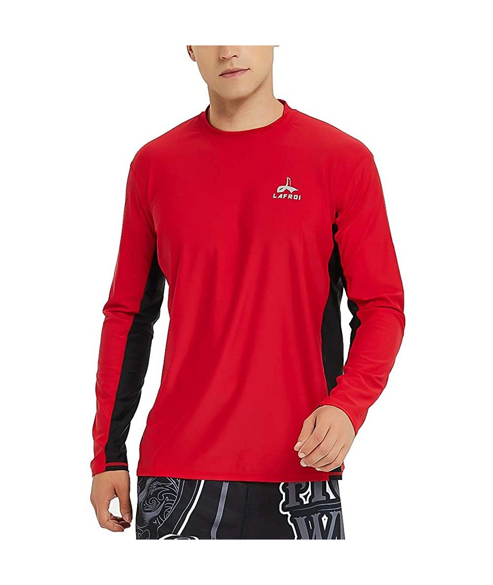 Rash Guards Men's Long Sleeve UPF 50+ Loose Fit Rash Guard - Sl Red & Black - CT18U08MNIO $32.40