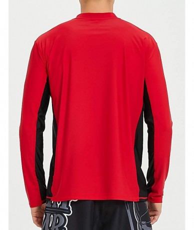 Rash Guards Men's Long Sleeve UPF 50+ Loose Fit Rash Guard - Sl Red & Black - CT18U08MNIO $32.40