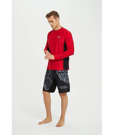 Rash Guards Men's Long Sleeve UPF 50+ Loose Fit Rash Guard - Sl Red & Black - CT18U08MNIO $32.40