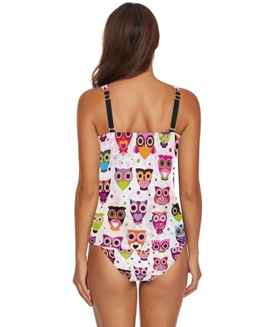 Sets Swimsuit for Women Cute Cartoon Owl Point Halter Bikini Set Ladies Two Pieces Swimwear - CG18TW6T2EO $51.15