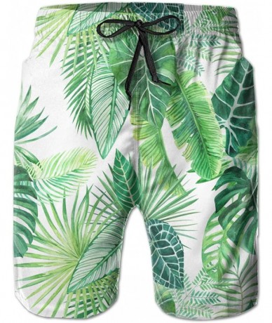 Board Shorts Relaxed Swim Trunks Big &Tall Board Shorts for Boys Mens- Quick Dry Sportwear - Watercolor Palm Leaf - CR18T898T...