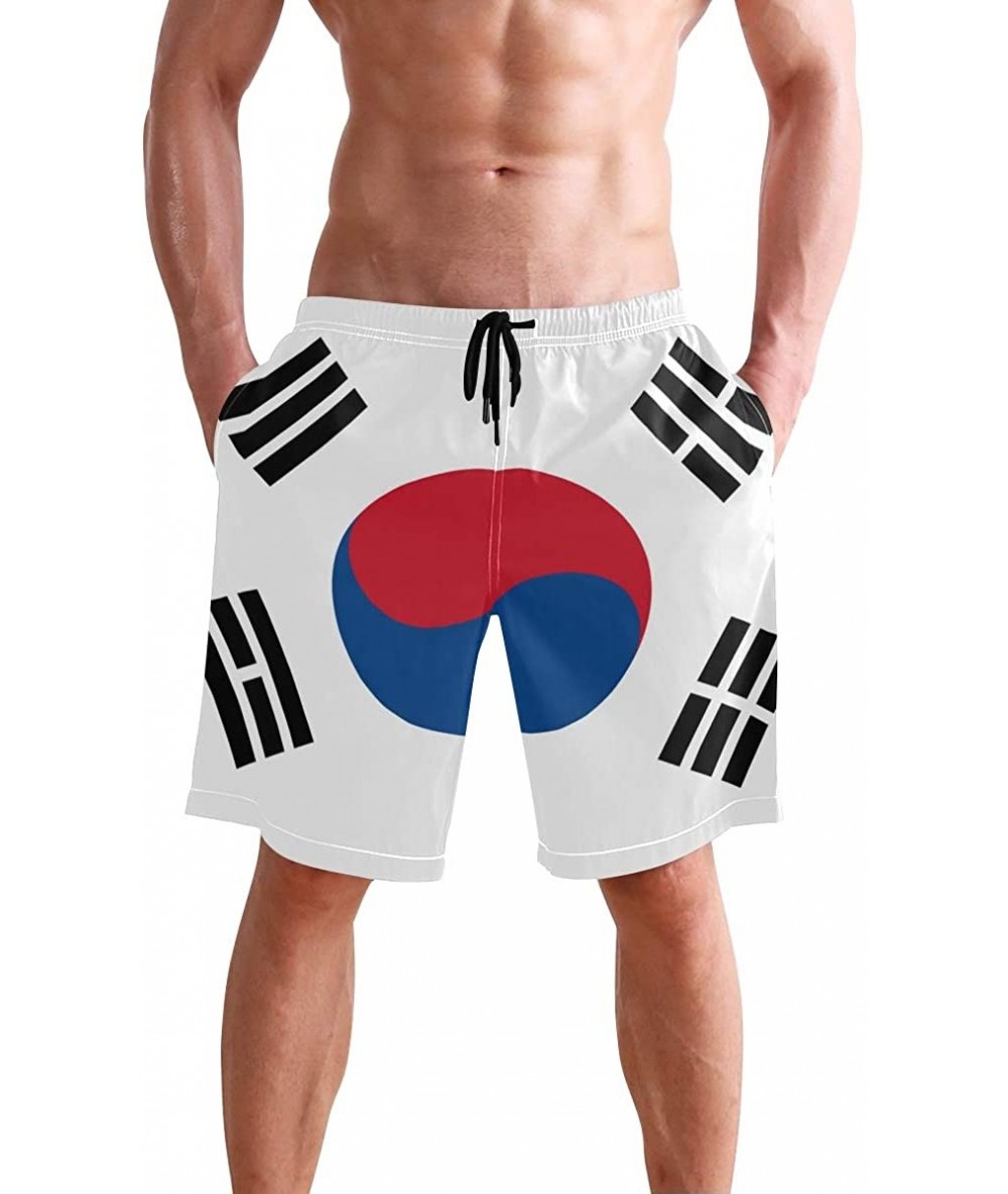 Racing Men's Swim Trunks Waving Transgender Pride Flag Quick Dry Beach Board Shorts with Pockets - South Korea Flag - C618QGW...