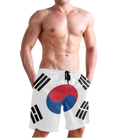 Racing Men's Swim Trunks Waving Transgender Pride Flag Quick Dry Beach Board Shorts with Pockets - South Korea Flag - C618QGW...