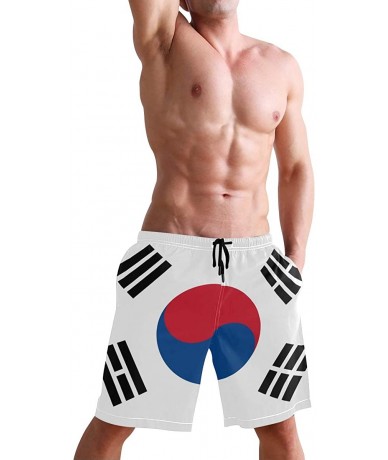 Racing Men's Swim Trunks Waving Transgender Pride Flag Quick Dry Beach Board Shorts with Pockets - South Korea Flag - C618QGW...