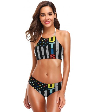 Sets 911 Dispatcher Thin Gold Line Bikini Swimwear Swimsuit Beach Suit Bathing Suits for Teens Girls Women - Autism Awareness...