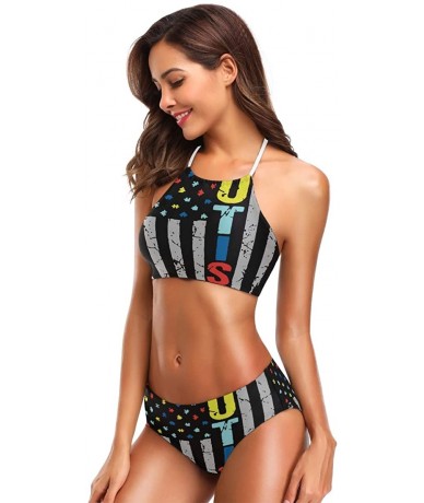 Sets 911 Dispatcher Thin Gold Line Bikini Swimwear Swimsuit Beach Suit Bathing Suits for Teens Girls Women - Autism Awareness...