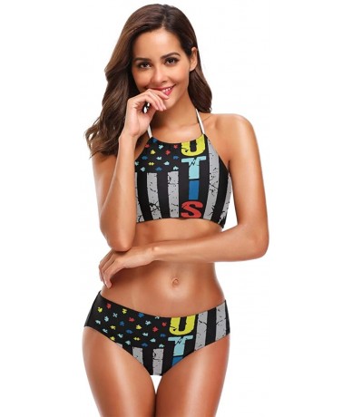 Sets 911 Dispatcher Thin Gold Line Bikini Swimwear Swimsuit Beach Suit Bathing Suits for Teens Girls Women - Autism Awareness...