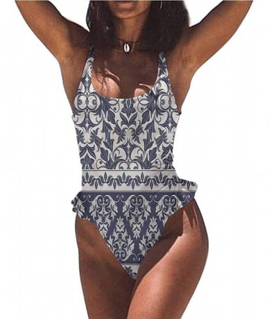 Bottoms Bathing Suit Damask- Floral Victorian Retro for Bachelorette Party - Multi 13-one-piece Swimsuit - CE19E7MY33Q $83.78