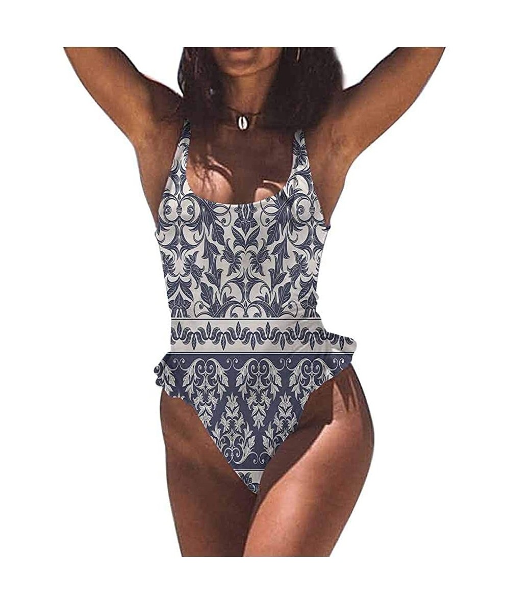 Bottoms Bathing Suit Damask- Floral Victorian Retro for Bachelorette Party - Multi 13-one-piece Swimsuit - CE19E7MY33Q $83.78