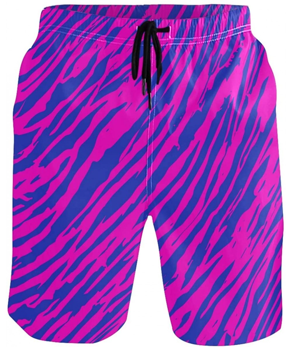 Trunks Unique Pink and Blue Striped 3D Print Graphic Mens Swim Trunks Summer Casual Athletic Swimming Short S-XXL - Multi - C...