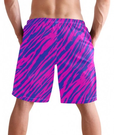 Trunks Unique Pink and Blue Striped 3D Print Graphic Mens Swim Trunks Summer Casual Athletic Swimming Short S-XXL - Multi - C...