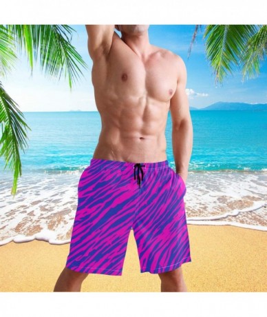 Trunks Unique Pink and Blue Striped 3D Print Graphic Mens Swim Trunks Summer Casual Athletic Swimming Short S-XXL - Multi - C...