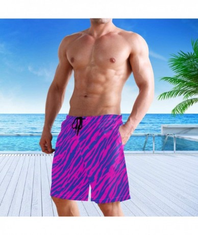 Trunks Unique Pink and Blue Striped 3D Print Graphic Mens Swim Trunks Summer Casual Athletic Swimming Short S-XXL - Multi - C...