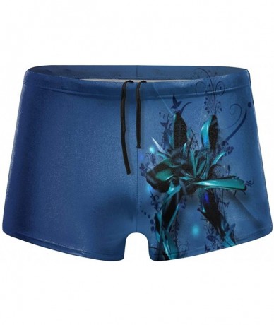 Trunks Blue Butterflys Men's Printed Elastic Swim Trunks Sexy Low Waist Shorts - Black - CT19E8392Z0 $44.15