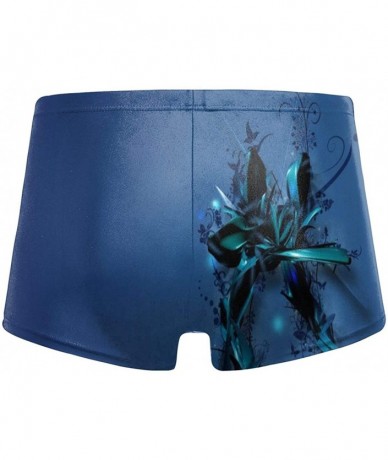 Trunks Blue Butterflys Men's Printed Elastic Swim Trunks Sexy Low Waist Shorts - Black - CT19E8392Z0 $44.15