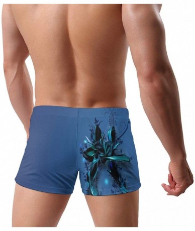 Trunks Blue Butterflys Men's Printed Elastic Swim Trunks Sexy Low Waist Shorts - Black - CT19E8392Z0 $44.15