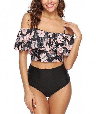 Sets Women Off The Shoulder Ruffle Swimsuit Two Piece Bathing Suits High Waisted Flounce Bikini Set - Floral - C918Q8LIC9Q $3...