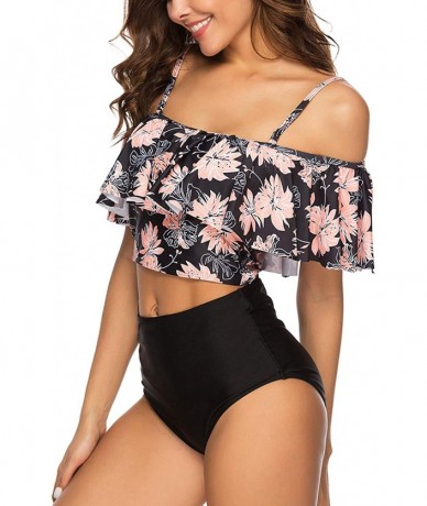 Sets Women Off The Shoulder Ruffle Swimsuit Two Piece Bathing Suits High Waisted Flounce Bikini Set - Floral - C918Q8LIC9Q $3...