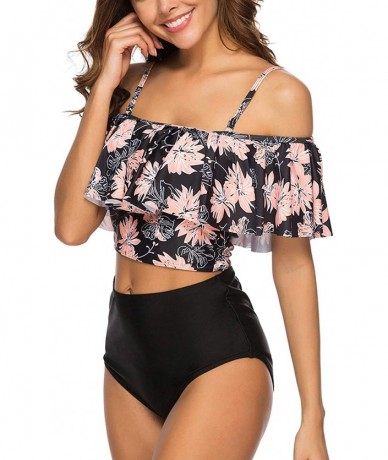 Sets Women Off The Shoulder Ruffle Swimsuit Two Piece Bathing Suits High Waisted Flounce Bikini Set - Floral - C918Q8LIC9Q $3...