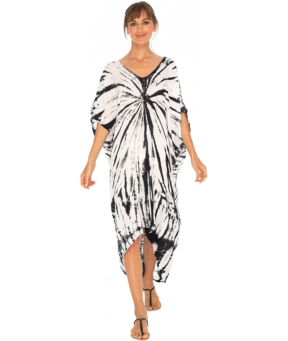 Cover-Ups Womens Loose Beach Cover Up Dress Oversized Tunic Top Boho Tie Dye - Black Off White - CL18Q7AWKN7 $52.56