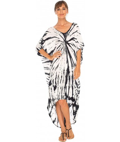 Cover-Ups Womens Loose Beach Cover Up Dress Oversized Tunic Top Boho Tie Dye - Black Off White - CL18Q7AWKN7 $52.56