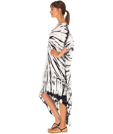 Cover-Ups Womens Loose Beach Cover Up Dress Oversized Tunic Top Boho Tie Dye - Black Off White - CL18Q7AWKN7 $52.56