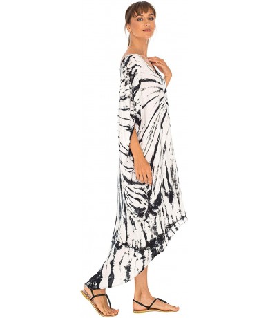 Cover-Ups Womens Loose Beach Cover Up Dress Oversized Tunic Top Boho Tie Dye - Black Off White - CL18Q7AWKN7 $52.56