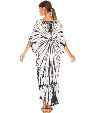 Cover-Ups Womens Loose Beach Cover Up Dress Oversized Tunic Top Boho Tie Dye - Black Off White - CL18Q7AWKN7 $52.56