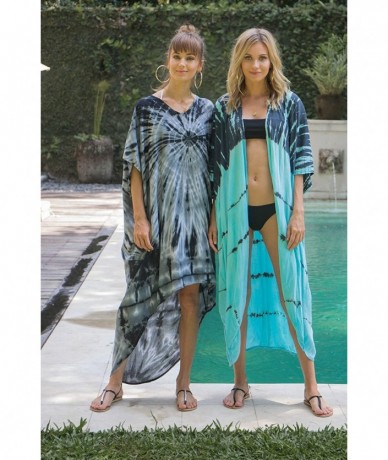 Cover-Ups Womens Loose Beach Cover Up Dress Oversized Tunic Top Boho Tie Dye - Black Off White - CL18Q7AWKN7 $52.56