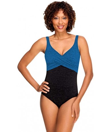 Racing Chlorine Resistant Black and Mykonos Blue Color Block Twist Front One Piece Swimsuit Size 16 - CW18A3ZWSC2 $80.61