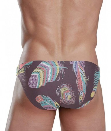 Briefs Colorful Animal Feathers Men Swimwear Swim Bikini Briefs Pad Swimsuits Board Surf Shorts - Pattern - CO18U60O7DT $41.22