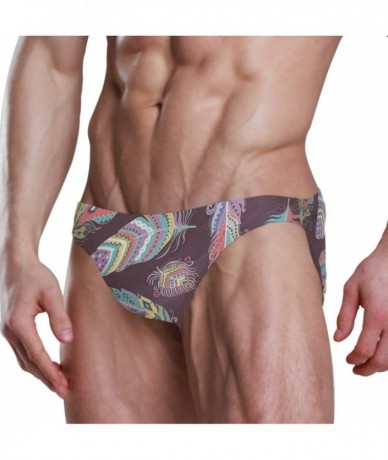 Briefs Colorful Animal Feathers Men Swimwear Swim Bikini Briefs Pad Swimsuits Board Surf Shorts - Pattern - CO18U60O7DT $41.22