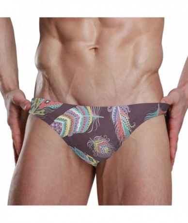 Briefs Colorful Animal Feathers Men Swimwear Swim Bikini Briefs Pad Swimsuits Board Surf Shorts - Pattern - CO18U60O7DT $41.22