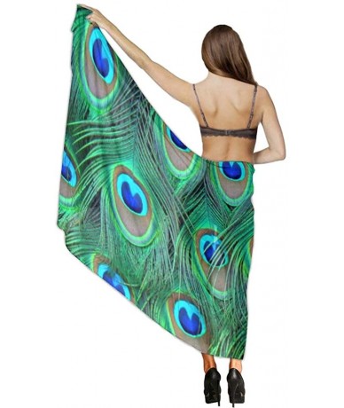 Cover-Ups Women Luxury Chiffon Swimwear Cover Up- Oversize Beach Sarong Shawl Wrap - Adorable Green Peacock - C119C4TG5XR $46.42