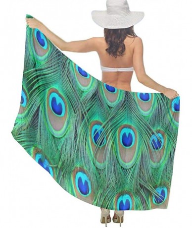 Cover-Ups Women Luxury Chiffon Swimwear Cover Up- Oversize Beach Sarong Shawl Wrap - Adorable Green Peacock - C119C4TG5XR $46.42